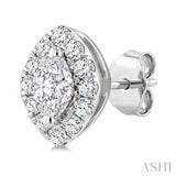 1/4 Ctw Marquise and Round Cut Diamond Fashion Halo Stud Earrings in 14K White Gold