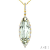 22X8 MM Marquise Shape Green Amethyst and 1/4 Ctw Round Cut Diamond Semi-Precious Pendant With Chain in 14K Yellow Gold