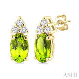 1/20 Ctw Oval Cut 5X3 MM Peridot and Round Cut Diamond semi-precious Earrings in 10K Yellow Gold