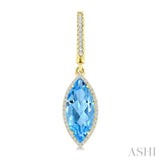 16X7 MM Evoque Gemstones Marquise Shape Blue Topaz and 3/8 Ctw Round Cut Diamond Semi-Precious Earrings in 14K Yellow Gold