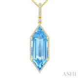 22X8 MM Hexagon Shape Blue Topaz and 1/4 Ctw Round Cut Diamond Semi-Precious Pendant With Chain in 14K Yellow Gold
