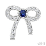 2MM Round Cut Sapphire and 1/6 Ctw Round Cut Diamond Bow Petite Precious Fashion Earrings in 10K White Gold