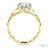 16X7 MM Shield Shape Green Amethyst and 1/6 Ctw Round Cut Diamond Semi-Precious Ring in 10K Yellow Gold