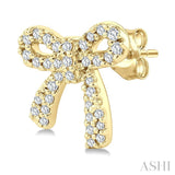 1/4 Ctw Round Cut Diamond Bow Petite Fashion Earrings in 10K Yellow Gold