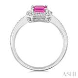 7X5 MM Octagon Shape Lab-Created Pink Sapphire and 1/50 Ctw Round Cut Diamond Precious Ring in Sterling Silver