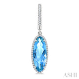 16X6 MM Evoque Gemstones Oval Shape Blue Topaz and 3/8 Ctw Round Cut Diamond Semi-Precious Earrings in 14K White Gold