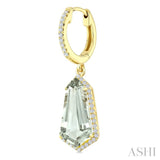 14X7 MM Evoque Gemstones Shield Shape Green Amethyst and 3/8 Ctw Round Cut Diamond Semi-Precious Earrings in 14K Yellow Gold