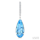 14X6 MM Evoque Gemstones Pear Shape Blue Topaz and 1/10 Ctw Round Cut Diamond Semi-Precious Earrings in 14K White Gold