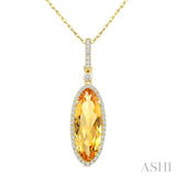 16X6 MM Oval Shape Citrine and 1/5 Ctw Round Cut Diamond Semi-Precious Pendant With Chain in 10K Yellow Gold