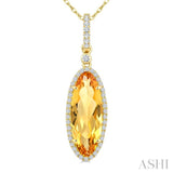 16X6 MM Oval Shape Citrine and 1/5 Ctw Round Cut Diamond Semi-Precious Pendant With Chain in 10K Yellow Gold