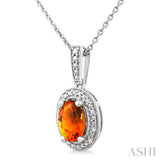 7X5 MM Oval Shape Citrine and 1/50 Ctw Round Cut Diamond Semi-Precious Pendant With Chain in Sterling Silver