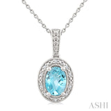 7X5 MM Oval Shape Aquamarine and 1/50 Ctw Round Cut Diamond Semi-Precious Pendant With Chain in Sterling Silver