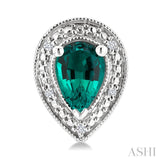 6X4 MM Pear Shape Lab-Created Emerald and 1/50 Ctw Round Cut Diamond Precious Earring in Sterling Silver