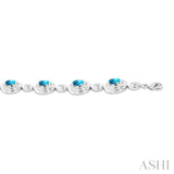 7X5 MM Oval Shape Blue Topaz and 1/10 Ctw Round Cut Diamond Bold Bracelet in Sterling Silver