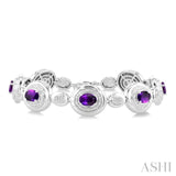 7X5 MM Oval Shape Amethyst and 1/10 Ctw Round Cut Diamond Bold Bracelet in Sterling Silver