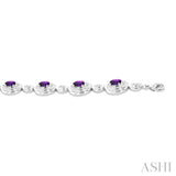 7X5 MM Oval Shape Amethyst and 1/10 Ctw Round Cut Diamond Bold Bracelet in Sterling Silver