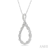 1/8 Ctw Marquise Lattice Hollow Drop Round Cut Diamond Pendant With Chain in 14K White Gold