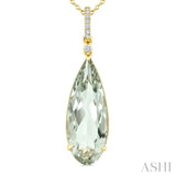 22X8 MM Pear Shape Green Amethyst and 1/20 Ctw Round Cut Diamond Semi-Precious Pendant With Chain in 14K Yellow Gold