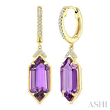 14X6 MM Evoque Gemstones Hexagon Shape Amethyst and 1/6 Ctw Round Cut Diamond Semi-Precious Earrings in 14K Yellow Gold