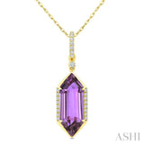 16X6 MM Hexagon Shape Amethyst and 1/10 Ctw Round Cut Diamond Semi-Precious Pendant With Chain in 10K Yellow Gold