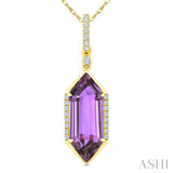 16X6 MM Hexagon Shape Amethyst and 1/10 Ctw Round Cut Diamond Semi-Precious Pendant With Chain in 10K Yellow Gold