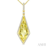 22X9 MM Kite Shape Lemon Quartz and 1/4 Ctw Round Cut Diamond Semi-Precious Pendant With Chain in 14K Yellow Gold