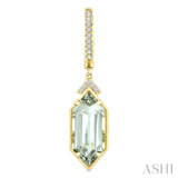 14X6 MM Hexagon Shape Green Amethyst and 1/6 Ctw Round Cut Diamond Semi-Precious Earrings in 14K Yellow Gold