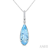 16X6 MM Evoque Gemstones Pear Shape Blue Topaz and 1/20 Ctw Round Cut Diamond Semi-Precious Pendant With Chain in 10K White Gold