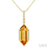 16X6 MM Hexagon Shape Citrine and 1/10 Ctw Round Cut Diamond Semi-Precious Pendant With Chain in 10K Yellow Gold