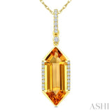 16X6 MM Hexagon Shape Citrine and 1/10 Ctw Round Cut Diamond Semi-Precious Pendant With Chain in 10K Yellow Gold
