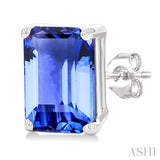 6X4 MM Octagon Shape Tanzanite Precious Gemstone Stud Earrings in 14K White Gold