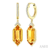 14X6 MM Hexagon Shape Citrine and 1/6 Ctw Round Cut Diamond Semi-Precious Earrings in 14K Yellow Gold