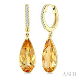 12X5 MM Evoque Gemstones Pear Shape Citrine and 1/10 Ctw Round Cut Diamond Semi-Precious Earrings in 10K Yellow Gold