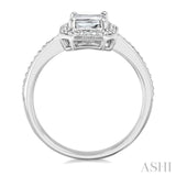 7X5 MM Octagon Shape White Topaz and 1/50 Ctw Round Cut Diamond Semi-Precious Ring in Sterling Silver