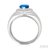 8X5MM Pear Cut Blue Topaz and 1/20 Ctw Round Cut Diamond Semi-Precious Bold Ring in Sterling Silver