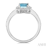 7X5 MM Octagon Shape Aquamarine and 1/50 Ctw Round Cut Diamond Semi-Precious Ring in Sterling Silver