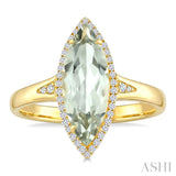 16X7 MM Marquise Shape Green Amethyst and 1/6 Ctw Round Cut Diamond Semi-Precious Ring in 10K Yellow Gold