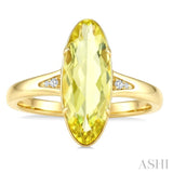 16X6 MM Oval Shape Lemon Quartz and 1/50 Ctw Round Cut Diamond Semi-Precious Ring in 10K Yellow Gold