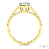 16X6 MM Pear Shape Green Amethyst and 1/50 Ctw Round Cut Diamond Semi-Precious Ring in 10K Yellow Gold