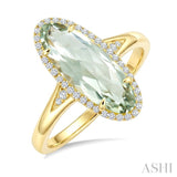 16X6 MM Oval Shape Green Amethyst and 1/6 Ctw Round Cut Diamond Semi-Precious Ring in 10K Yellow Gold