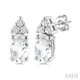 1/20 Ctw Oval Cut 5X3 MM White Topaz and Round Cut Diamond semi-precious Earrings in 10K White Gold
