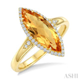 16X7 MM Marquise Shape Citrine and 1/6 Ctw Round Cut Diamond Semi-Precious Ring in 10K Yellow Gold