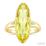 22X8 MM Oval Shape Lemon Quartz and 1/50 Ctw Round Cut Diamond Semi-Precious Ring in 14K Yellow Gold
