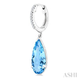12X5 MM Evoque Gemstones Pear Shape Blue Topaz and 1/10 Ctw Round Cut Diamond Semi-Precious Earrings in 10K White Gold
