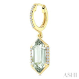 12X5 MM Evoque Gemstones Hexagon Shape Green Amethyst and 1/5 Ctw Round Cut Diamond Semi-Precious Earrings in 10K Yellow Gold