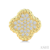 1/5 Ctw Round Cut Diamond Rope Border Clover Motif Fashion Stud Earring in 10K Yellow Gold