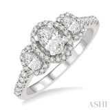 5/8 Ctw Oval Shape Past, Present & Future Round Cut Diamond Semi-Mount Engagement Ring in 14K White Gold