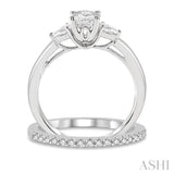 5/8 Ctw Diamond Wedding Set With 1/2 Ctw Oval & Pear Cut Engagement Ring and 1/10 Ctw Round Cut Diamond Wedding Band in 14K White Gold