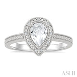 7X5 MM Pear Shape White Topaz and 1/50 Ctw Round Cut Diamond Semi-Precious Ring in Sterling Silver