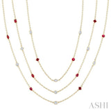 Mixed Shape Ruby and 2 1/2 Ctw Round Cut Diamond Precious Necklace in 14K Yellow Gold
